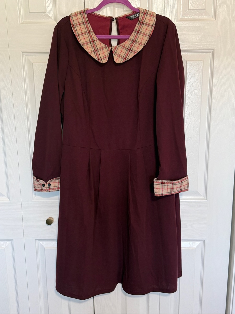 Bloomchic Burgundy Dress with Plaid Details